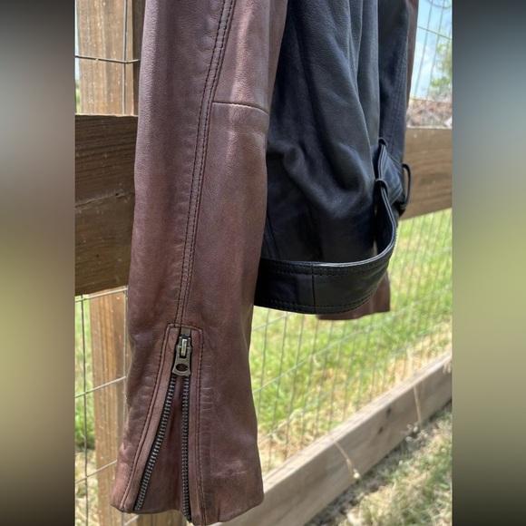 Lucky Brand Core Moto Two Color Soft Lamb Leather Jacket size S - Picture 6 of 12